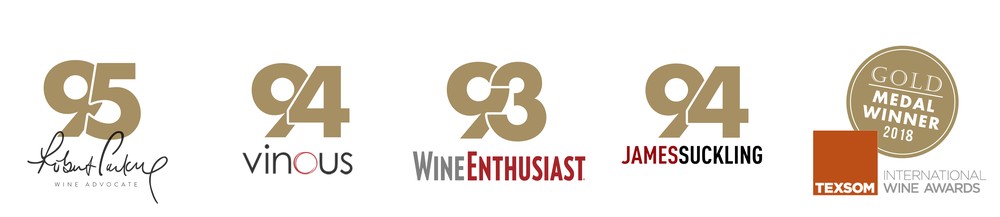 95 Points Robert Parker, 94 Points Vinous, 93 Points WineEnthusiast, 94 Points James Suckling, Gold Metal Texsom 2018